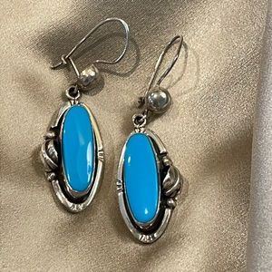 Vintage Sterling and Natural Turquoise Drop Earrings Mexico